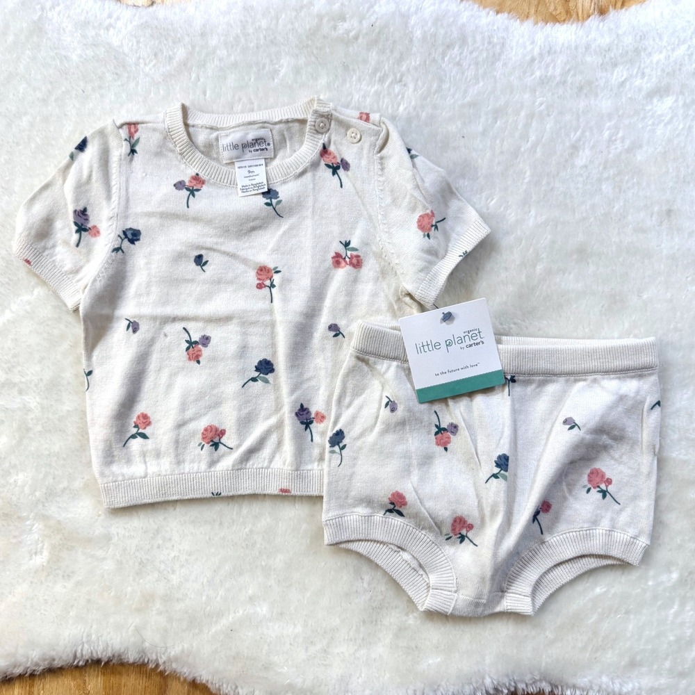 NWT Little Planet by Carter's Organic Cotton Floral Sweater Set 9M Cottagecore